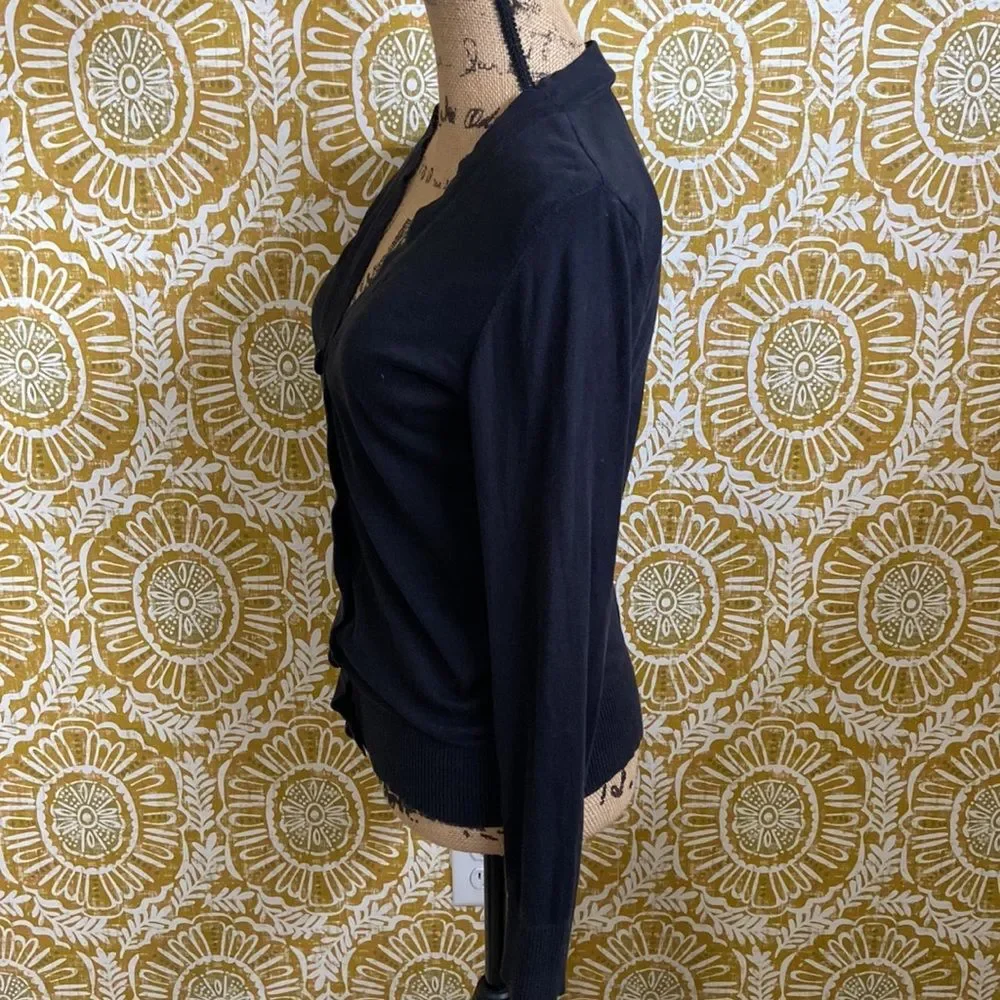 Tory Burch Simone Black Long Sleeve Button Front Cotton Cardigan size S - Picture 4 of 10